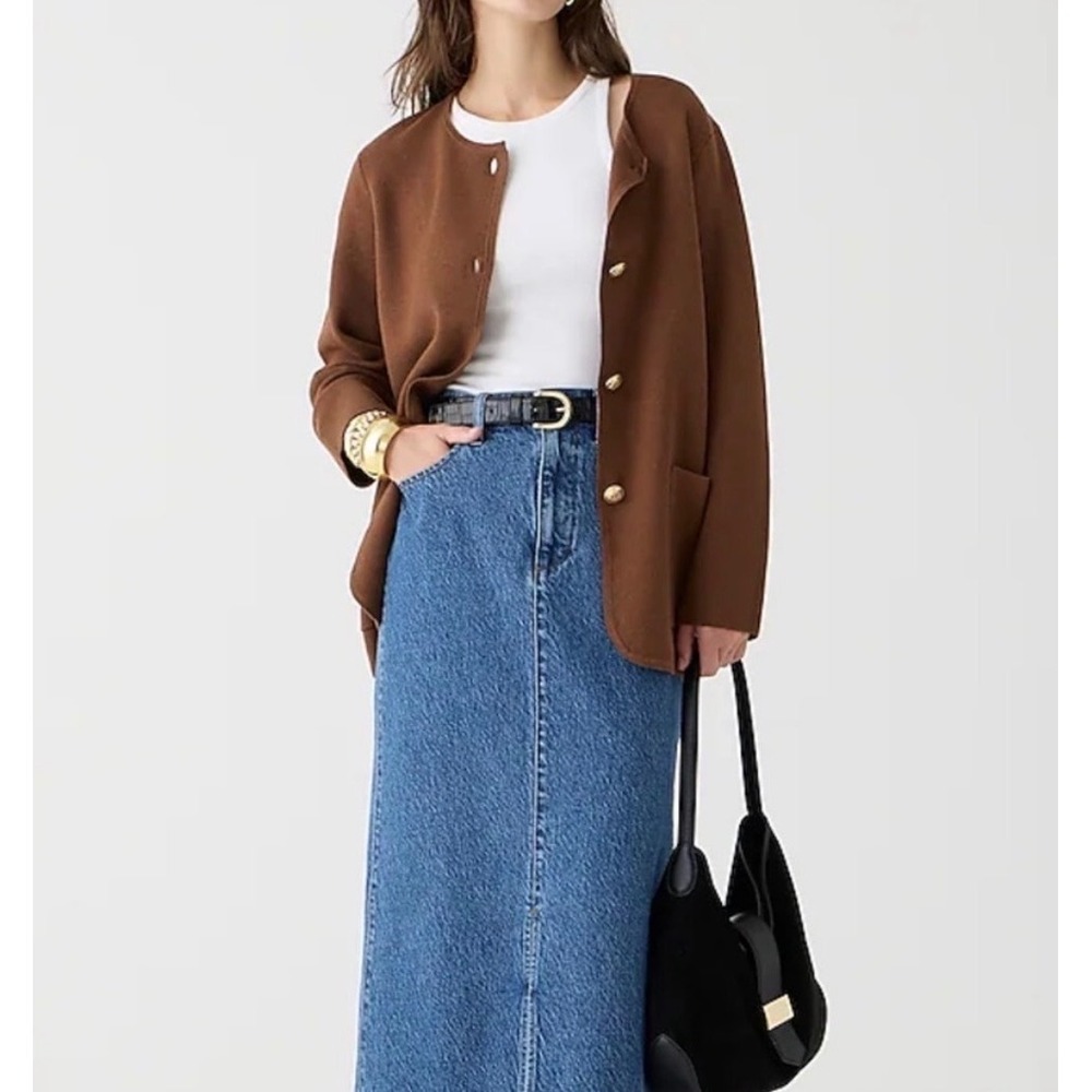 J.Crew Giselle Sweaterblazer in Heather Walnut Brown Merino Wool Blend Cardigan - Picture 2 of 15